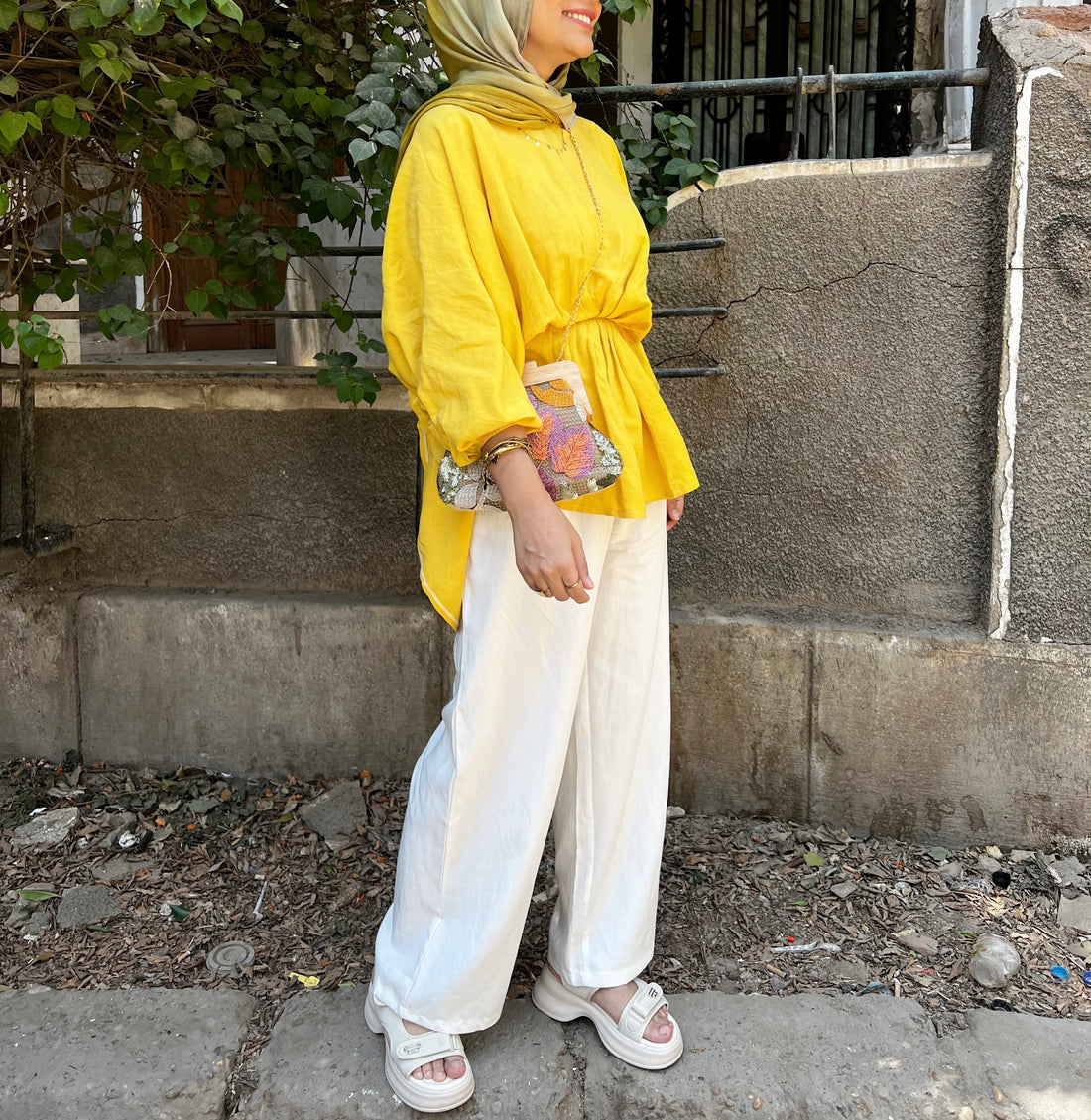 White linen pants